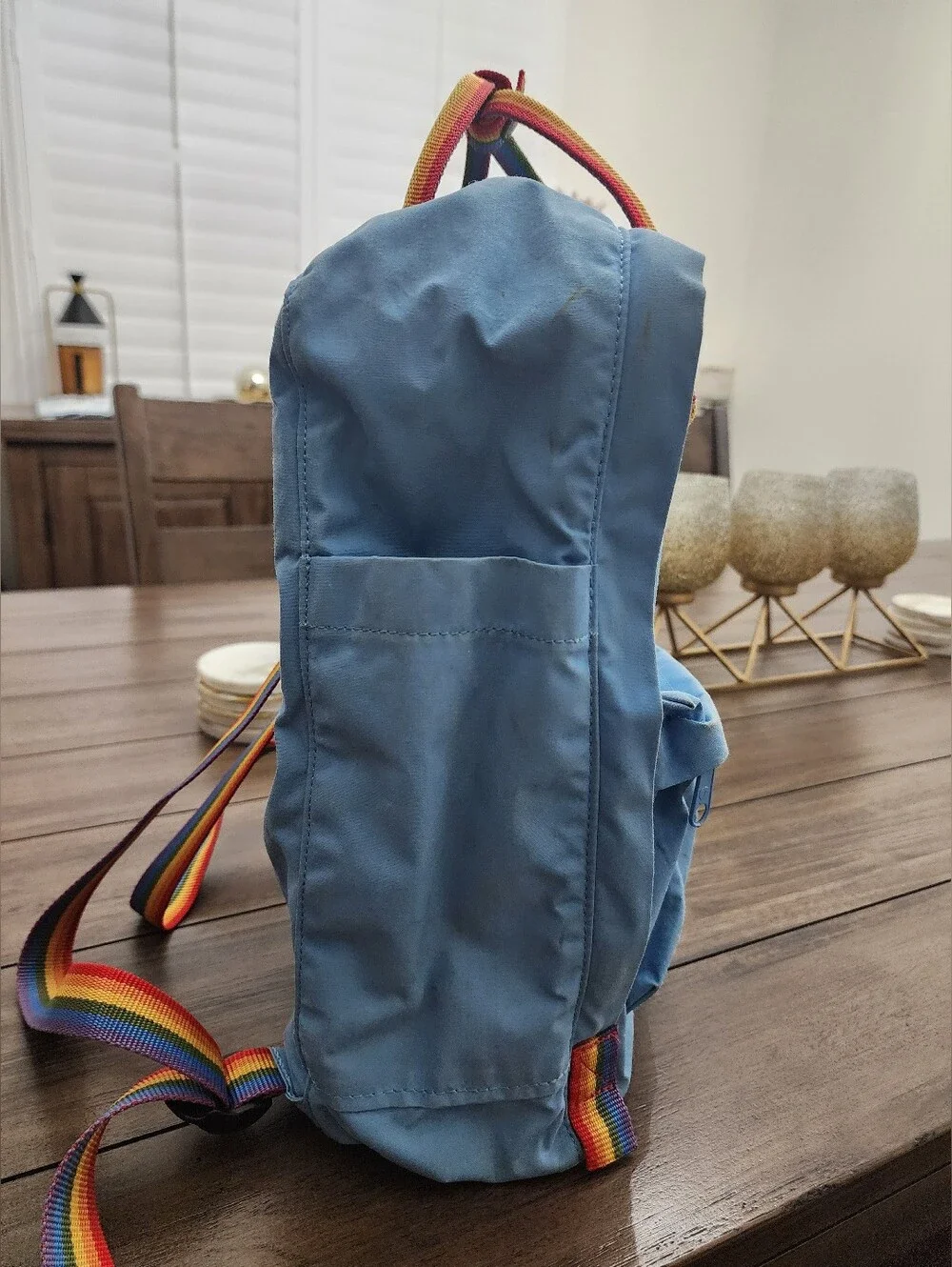 Classic Light Blue Backpack with Rainbow Accents